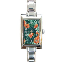 Green Tropical Leaves Rectangle Italian Charm Watch by Jack14