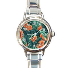 Green Tropical Leaves Round Italian Charm Watch by Jack14