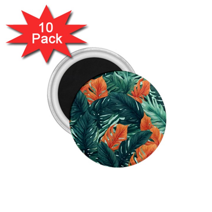 Green Tropical Leaves 1.75  Magnets (10 pack) 