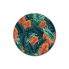 Green Tropical Leaves Rubber Coaster (round) by Jack14