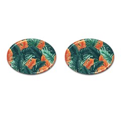 Green Tropical Leaves Cufflinks (oval) by Jack14