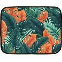 Green Tropical Leaves Fleece Blanket (mini) by Jack14