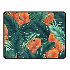 Green Tropical Leaves Fleece Blanket (small) by Jack14