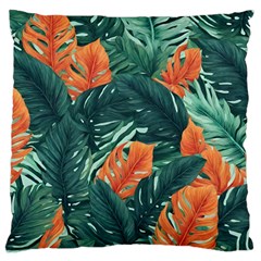 Green Tropical Leaves Large Cushion Case (one Side) by Jack14
