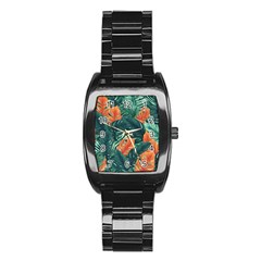 Green Tropical Leaves Stainless Steel Barrel Watch by Jack14