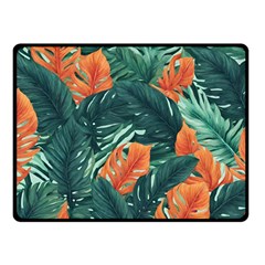 Green Tropical Leaves Two Sides Fleece Blanket (small) by Jack14