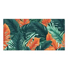 Green Tropical Leaves Satin Shawl 45  X 80  by Jack14