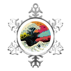 Retro Wave Kaiju Godzilla Japanese Pop Art Style Metal Small Snowflake Ornament by Cendanart