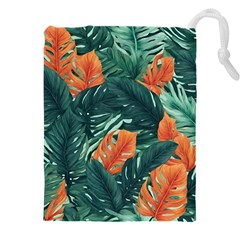 Green Tropical Leaves Drawstring Pouch (4xl) by Jack14