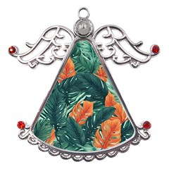 Green Tropical Leaves Metal Angel With Crystal Ornament