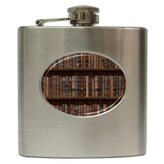 Old Bookshelf Orderly Antique Books Hip Flask (6 Oz) by Cendanart