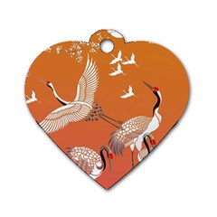 Japanese Crane Painting Of Birds Dog Tag Heart (One Side)