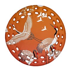 Japanese Crane Painting Of Birds Round Filigree Ornament (Two Sides)