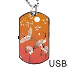 Japanese Crane Painting Of Birds Dog Tag USB Flash (Two Sides)