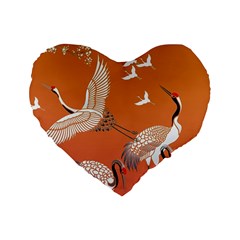 Japanese Crane Painting Of Birds Standard 16  Premium Heart Shape Cushions