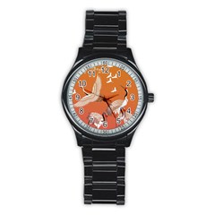 Japanese Crane Painting Of Birds Stainless Steel Round Watch