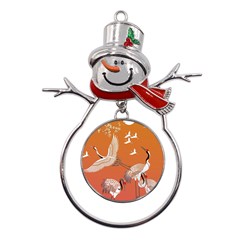 Japanese Crane Painting Of Birds Metal Snowman Ornament