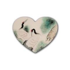 Japanese Crane Painting Of Bird Rubber Heart Coaster (4 Pack)