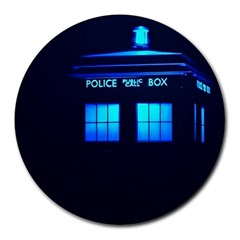 Blue Tardis Doctor Who Police Call Box Round Mousepad