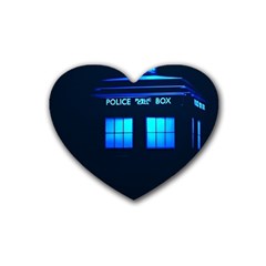 Blue Tardis Doctor Who Police Call Box Rubber Heart Coaster (4 Pack) by Cendanart