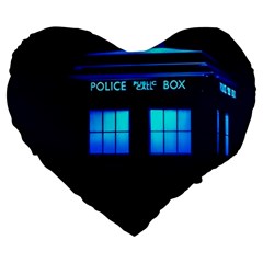 Blue Tardis Doctor Who Police Call Box Large 19  Premium Heart Shape Cushions