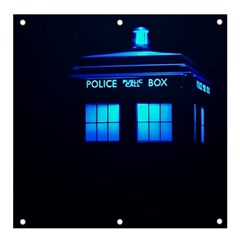 Blue Tardis Doctor Who Police Call Box Banner And Sign 4  X 4  by Cendanart