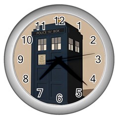Tardis Doctor Who Minimal Minimalism Wall Clock (silver) by Cendanart