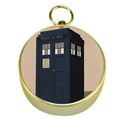 Tardis Doctor Who Minimal Minimalism Gold Compasses by Cendanart