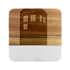 Tardis Doctor Who Minimal Minimalism Marble Wood Coaster (square)