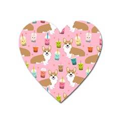 Corgi Bubble Boba Tea Pink Pattern Heart Magnet by Cendanart