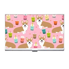 Corgi Bubble Boba Tea Pink Pattern Business Card Holder by Cendanart