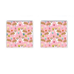 Corgi Bubble Boba Tea Pink Pattern Cufflinks (square) by Cendanart