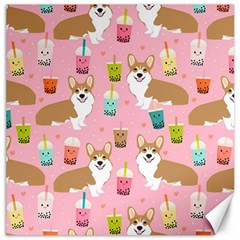 Corgi Bubble Boba Tea Pink Pattern Canvas 12  X 12  by Cendanart