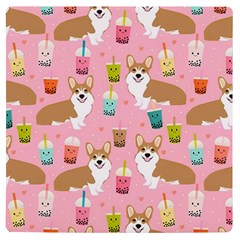 Corgi Bubble Boba Tea Pink Pattern Uv Print Square Tile Coaster  by Cendanart