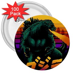 Godzilla Retrowave 3  Buttons (100 pack) 