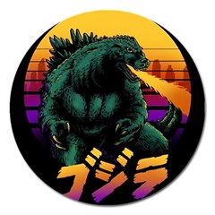 Godzilla Retrowave Magnet 5  (Round)