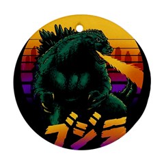 Godzilla Retrowave Round Ornament (two Sides) by Cendanart