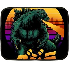 Godzilla Retrowave Two Sides Fleece Blanket (mini) by Cendanart