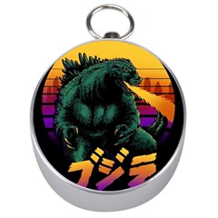 Godzilla Retrowave Silver Compasses by Cendanart