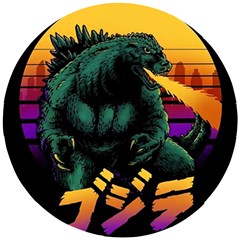 Godzilla Retrowave Wooden Puzzle Round