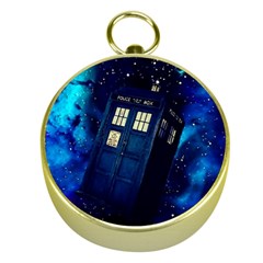 Tardis Doctor Who Space Galaxy Gold Compasses by Cendanart