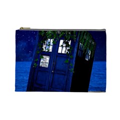 Stuck Tardis Beach Doctor Who Police Box Sci-fi Cosmetic Bag (large) by Cendanart