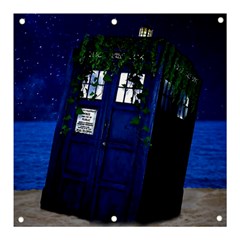 Stuck Tardis Beach Doctor Who Police Box Sci-fi Banner And Sign 3  X 3  by Cendanart