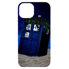 Stuck Tardis Beach Doctor Who Police Box Sci-fi Iphone 14 Black Uv Print Case by Cendanart