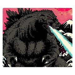 Godzilla Vintage Wave Two Sides Premium Plush Fleece Blanket (small) by Cendanart