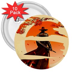 Samurai Art Ninja Katana Anime Aesthetic  Japanese Lore Style Mythology Retro Classic Warrior 3  Buttons (10 pack) 