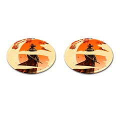 Samurai Art Ninja Katana Anime Aesthetic  Japanese Lore Style Mythology Retro Classic Warrior Cufflinks (Oval)