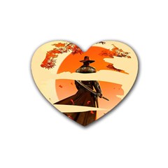 Samurai Art Ninja Katana Anime Aesthetic  Japanese Lore Style Mythology Retro Classic Warrior Rubber Coaster (heart) by Bedest