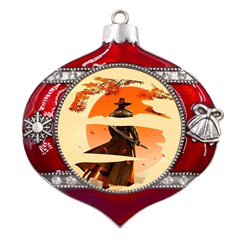 Samurai Art Ninja Katana Anime Aesthetic  Japanese Lore Style Mythology Retro Classic Warrior Metal Snowflake And Bell Red Ornament