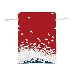 Red Sun Sea Waves Bird Japanese Art Minimalist Lightweight Drawstring Pouch (l)